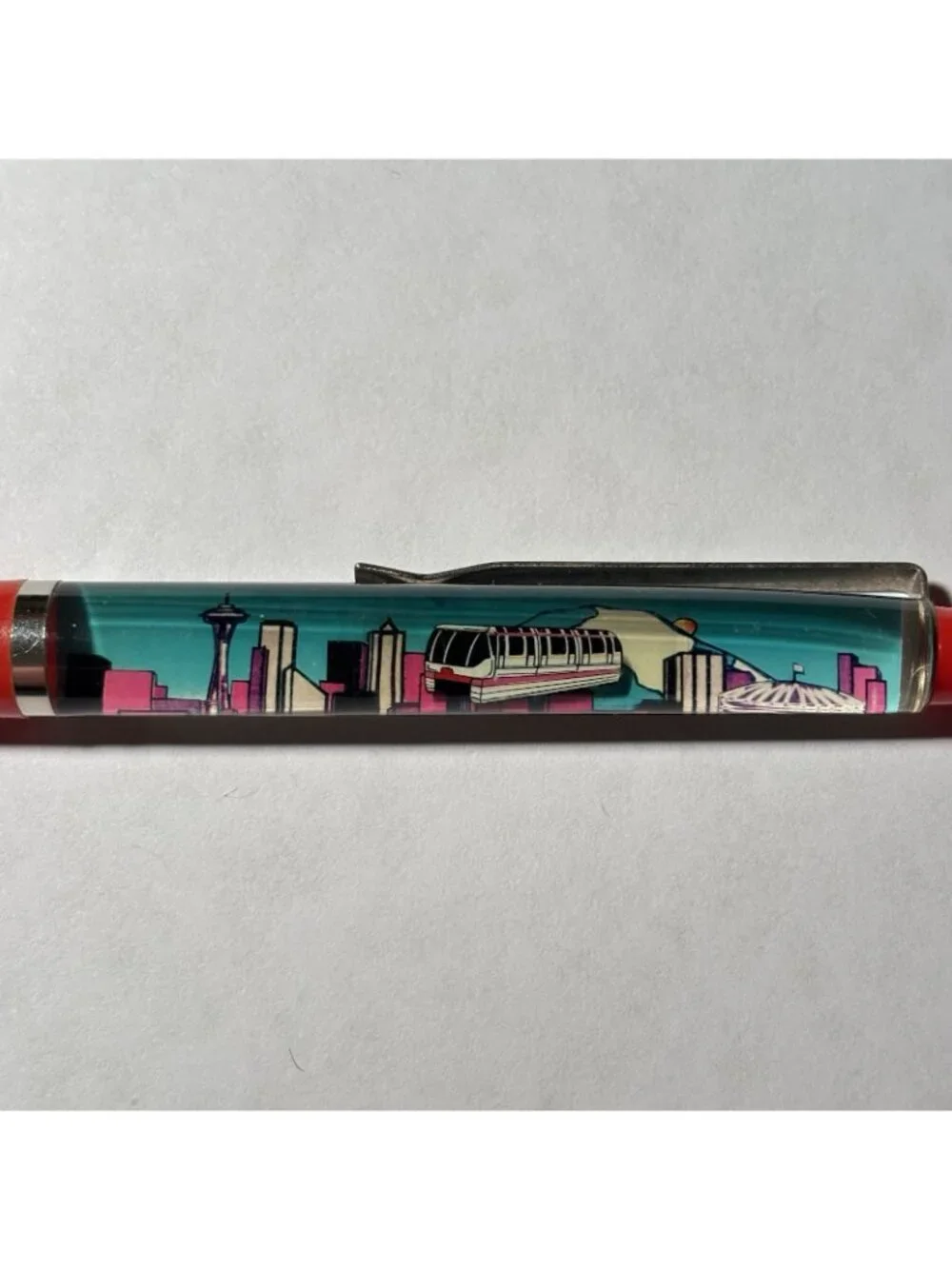 Seattle Washington Floaty Pen Monorail Train Car Moves by City and Space Needle